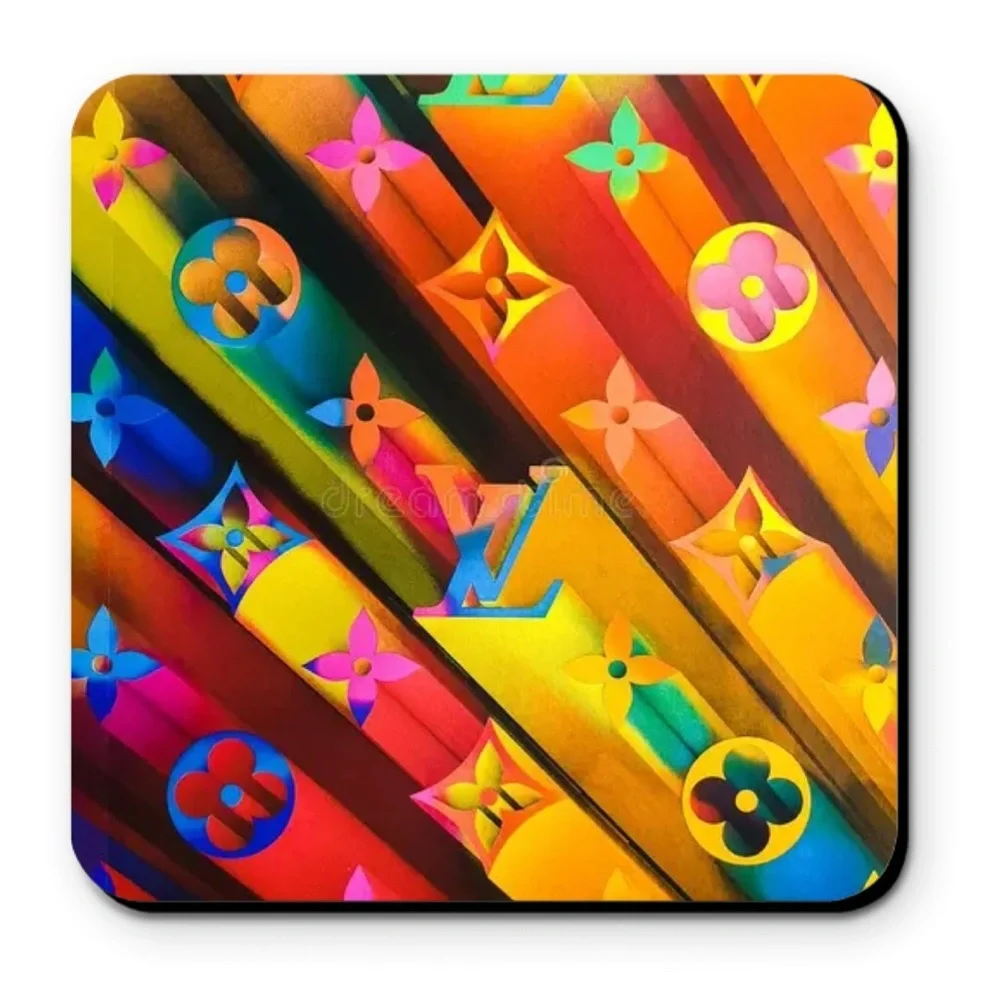 Louis Vuitton LV Logo Colorful Fashion Coaster Set - Set of 4 Glossy Coasters - Picture 2 of 6